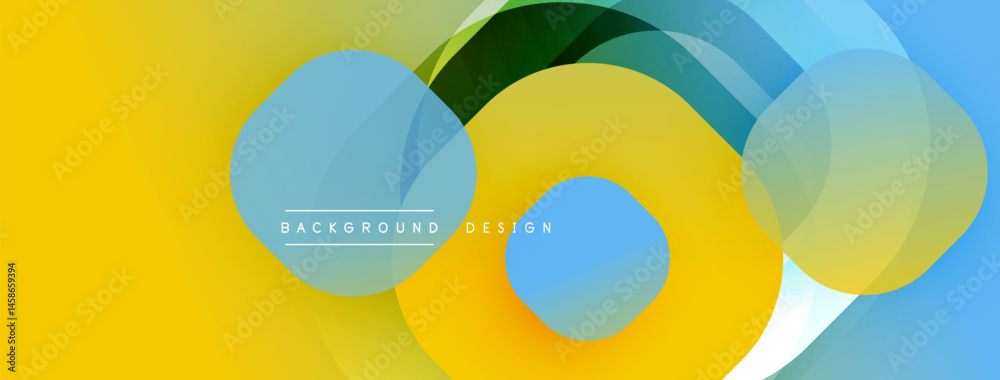 Poster Abstract design features overlapping circles, gradients. Yellow, blue, green hues create dynamic visual effect. Modern background texture.