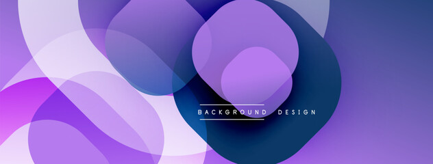 Abstract background features overlapping circles, gradients. Purple, blue hues dominate design, creating modern aesthetic. Text reads background design.