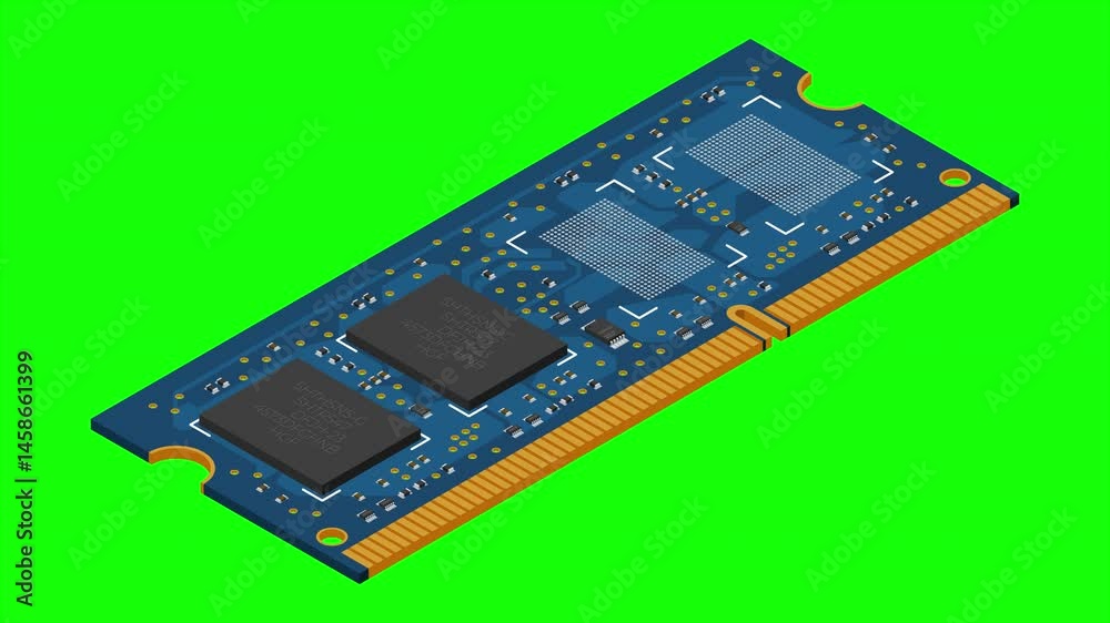 Fototapete Isometric random access memory animation. RAM memory realistic 3d isometric. Computer hardware components. 4K animation
