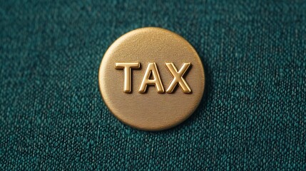 A gold coin with the word "TAX" engraved, placed on a textured green surface.