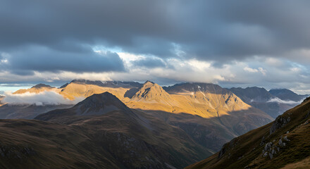 Dramatic Mountain Landscape at Sunset: Golden Hour in the Alps