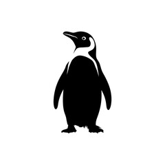 Obraz premium Black and white silhouette of a standing penguin looking upward