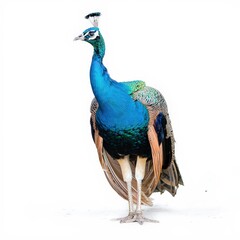 Obraz premium Vibrant Peacock Displaying Colorful Feathers on Clean Background