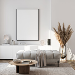 Plakat Frame mockup, ISO A paper size. Living room wall poster mockup. Interior mockup with house background. Modern interior design. 3D render 