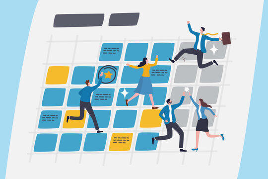 Calendar plan or office appointment, meeting agenda, professional project timeline, planner or schedule, event reminder, date or deadline concept, business people employee on schedule calendar.