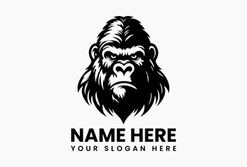 Minimalist line-art gorilla in profile vector logo design in black and white, highlighting strength, wisdom, and calm power with modern elegance  