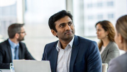 Indian Executive Listening Attentively During Informal Office Talk
