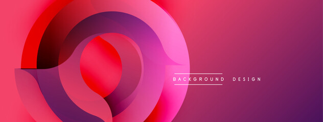 Abstract pink purple layers create dynamic circular design. Modern gradient background suitable for banners, presentations.