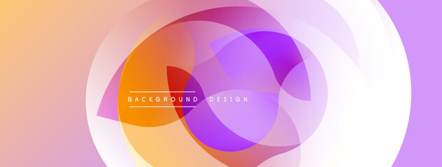 Abstract colorful circles overlap creating dynamic visual effect. Gradient hues blend, forming modern background design. Smooth transitions, vibrant tones.