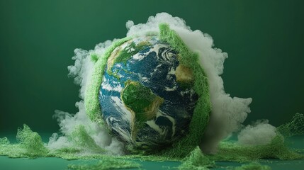 Fototapeta premium Human-shaped Earth tangled in synthetic netting and smog