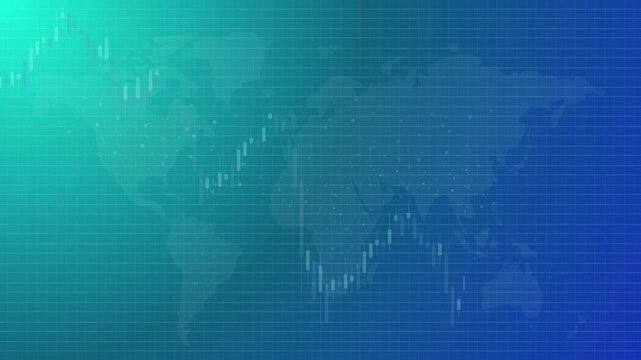 Global market down decrease financial economy bearish chart display in blue bright background positive increase technical indicators