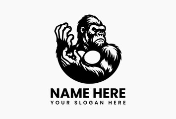 Bold gorilla head silhouette with tribal markings, fierce vector emblem for fitness brands and combat sports