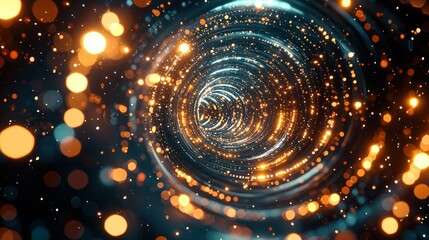 Glowing tunnel with bokeh, light streaks