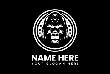 Classic gorilla portrait in circular crest, retro vector logo for coffee roasters and adventure gear  
