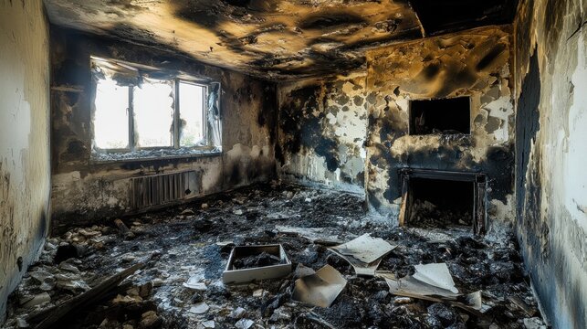 Aftermath of a Devastating House Fire: A Room Reduced to Ashes