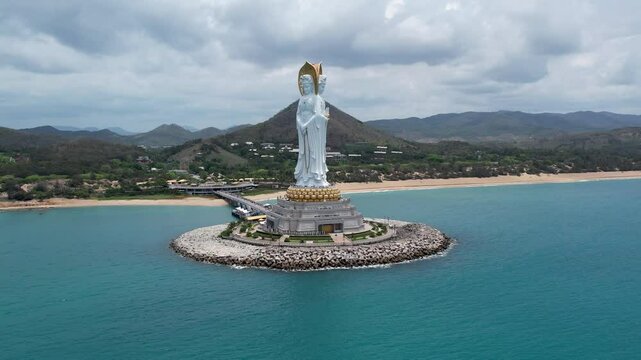Sanya, China : Visiting the Largest and gracious statue of Goddest Guannyin in Sanya City, Hainan Island top view from above