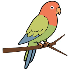 parrot on a tree wild animal flat color vector illustration template design
