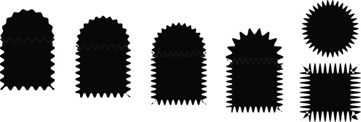black and white background,Circle, star shape sticker for sale tags, labels, badges with zigzag edge. Set of zigzag file with rounded corners. Starburst black sticker set, Abstract Elements,Vector ill