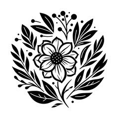 Black and White Floral Mandala: Botanical Design Element