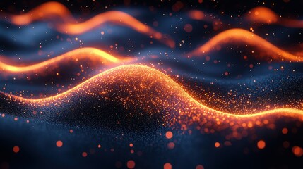 Obraz premium Glowing, wavy surface with bokeh lights on a blurred field