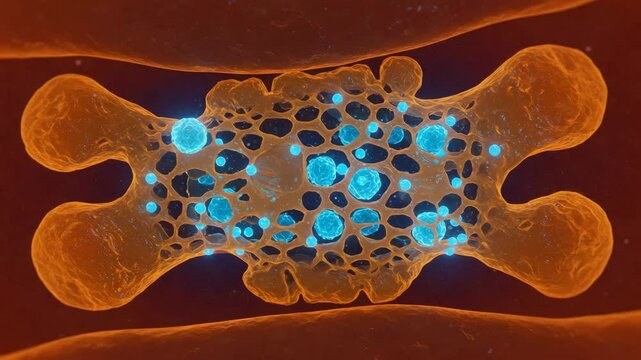 Microscopic Cellular Structure with Glowing Particles - An abstract microscopic view of a cellular structure