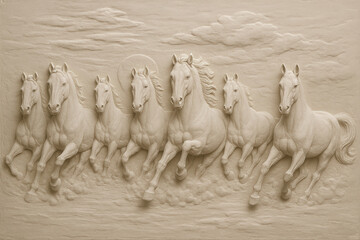3D bas-relief of galloping horses