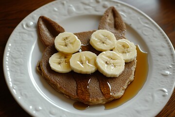 Naklejka premium Kid friendly animal shaped pancakes banana slices and syrup a fun and energy packed breakfast rich in fiber and potassium