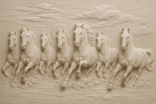 Naklejki 3D bas-relief of galloping horses