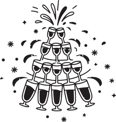 Champagne Tower Celebration with Splash and Toasting Glasses - Vector Illustration