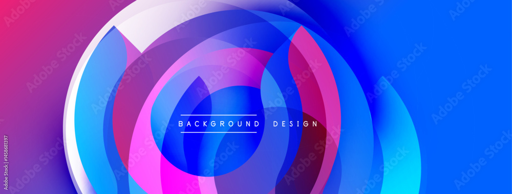Poster Abstract flowing shapes, vibrant colors blend. Concentric circles create dynamic visual effect. Modern design, perfect backdrop.