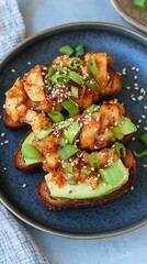 Korean fusion avocado toast kimchi and sesame a probiotic rich and fiber filled breakfast merging East and West flavors