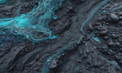 Swirling indigo and cyan lava stone, abstract ocean texture , natural background, blue, art