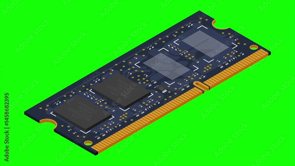 Fototapete Isometric random access memory animation. RAM memory realistic 3d isometric. Computer hardware components. 4K animation