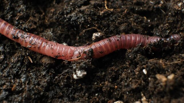 Close-Up of Compost Worm in Organic Garden Soil