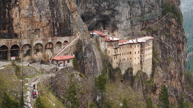 Aerial view of Sumela Monastery in Turkey
