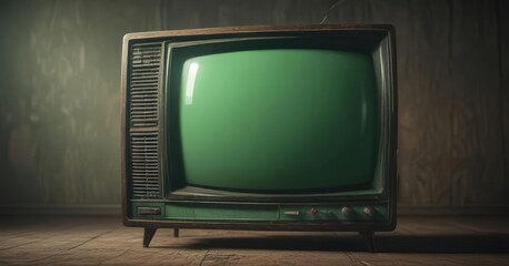 Faint green CRT glow, heavy static  Antique TV detail ,  technology,  tube