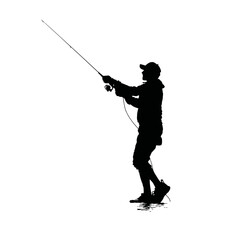 Obraz premium Solid black silhouette of a fisherman casting, Vector Graphic