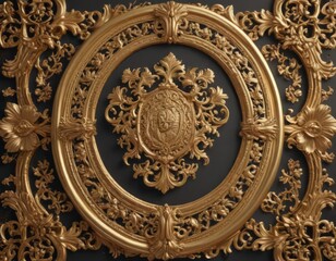 Obraz premium Intricate gold floral border surrounds oval royal emblem , frame, crest