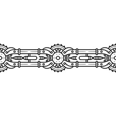 Mechanical Border Design: Black & White Tech Pattern on White Background