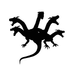 Fototapeta premium Solid black silhouette of a hydra multi-headed, Vector Graphic