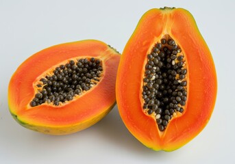 Ripe Orange Papaya Halves Tropical Fruit Seeds Healthy Vitamins Sweet Delicious Exotic Food Nature