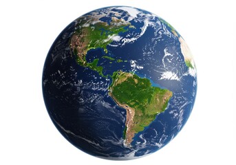 Fototapeta premium Detailed Planet Earth Globe View Americas Continents World Map 3D Blue Land Ocean Green Water Image