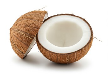 Fresh Brown Coconut Halved Tropical Fruit Summer Food Drink Ingredient Milk Sweet Juice Water White