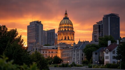 Obraz premium Golden sunset over state capitol