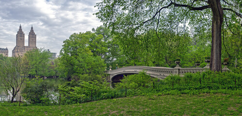 Bow bridge in spring on cloudy day