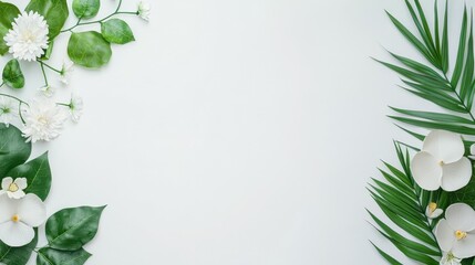 Naklejka premium Elegant floral arrangement with white orchids and greenery on a soft background.