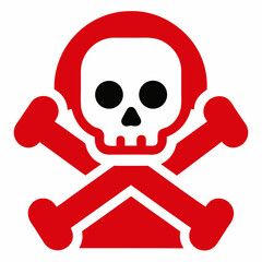 Red skull and bones warning sign danger vector on white background.