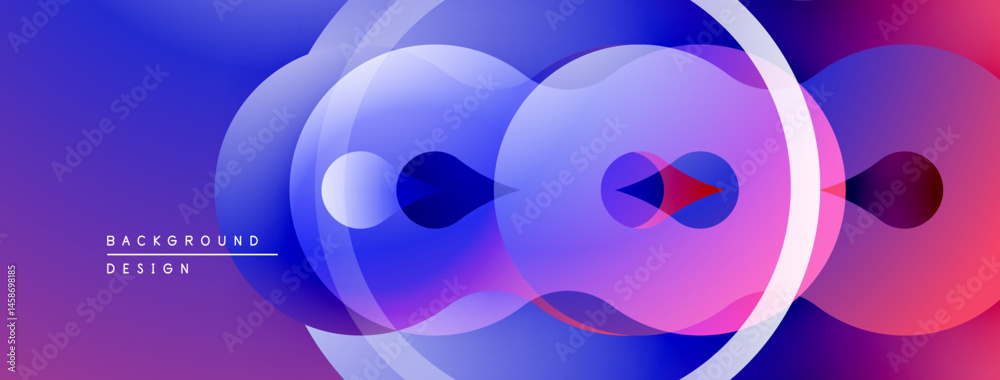 Poster Abstract composition featuring overlapping circles, vibrant blue purple gradients. Modern design element, smooth transitions, dynamic visual effect.