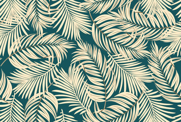 Tropical leaves vector background. Natural jungle palm leaves design in beige with outline drawing. Design for fabric, print, cover, banner, decoration, wallpaper.