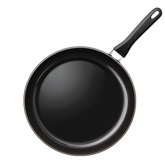 Classic black frying pan with sleek handle, isolated on transparent background
